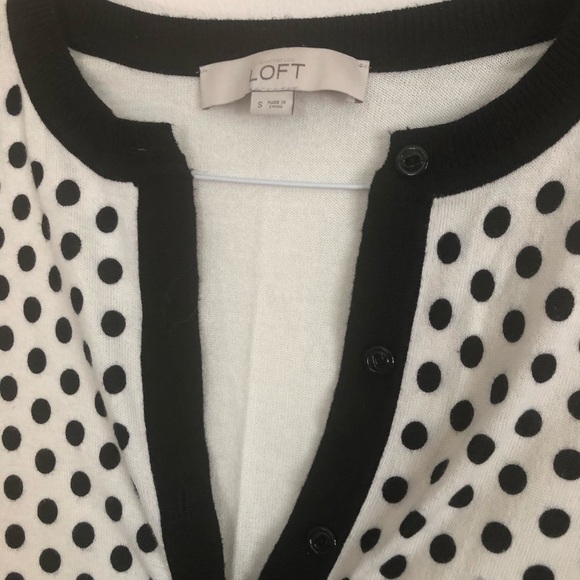 Loft Black & White Polka Dot Cardigan Sweater Pima Cotton Size Small - Picture 2 of 4